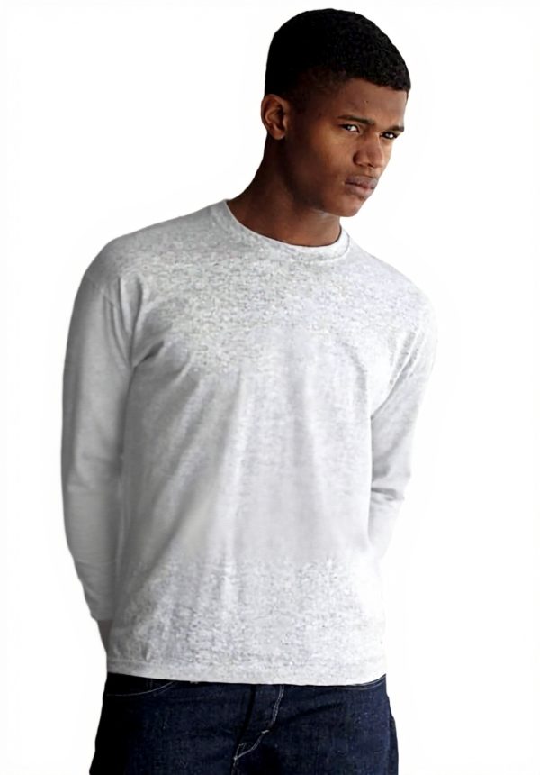Fruit of the Loom Long Sleeve T-Shirt Gray Cotton Mens