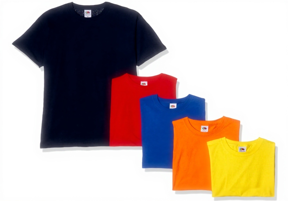 Lot de 5 t-shirts Fruit of the Loom multicolores sur fond neutre