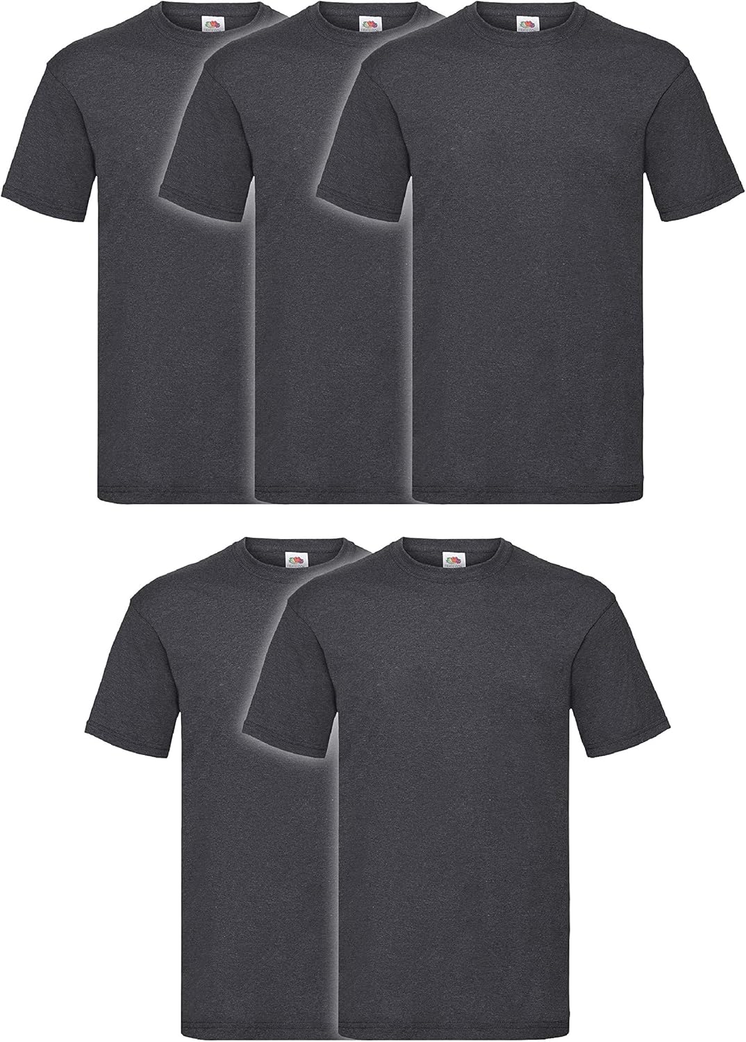 Pack de 5 t-shirts Fruit of the Loom dépliés montrant les couleurs disponibles