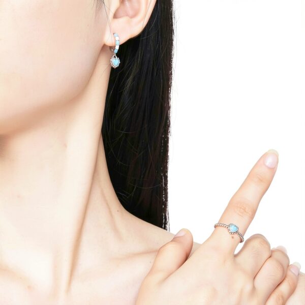 Bague Turquoise Synthétique Argent S925 Cadeau Femme Élégant-2