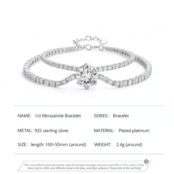Bracelet Moissanite 1ct Generic S925 Platine plaqué cadeau-5
