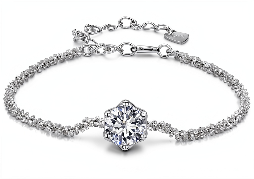 'Bracelet Moissanite 1ct brillant sous la lumière naturelle'