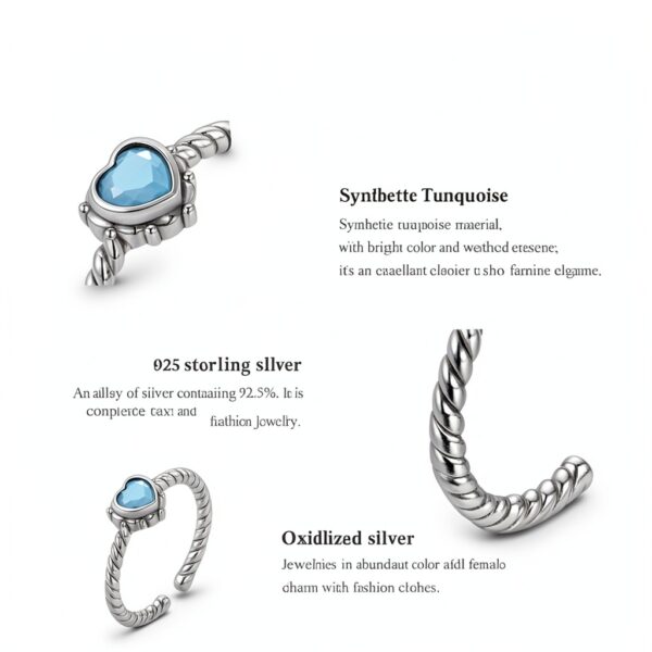Bague Turquoise Synthétique Argent S925 Cadeau Femme Élégant-1