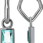 Boucles d'oreilles argent oxydé zircon vert cadeau élégant-0