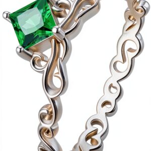 Bague en zircon émeraude argent plaqué platine simple-0