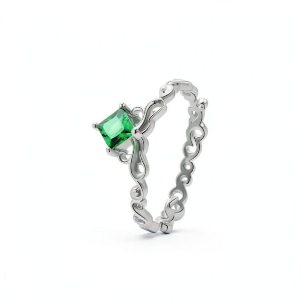 Bague en zircon émeraude argent plaqué platine femme-4