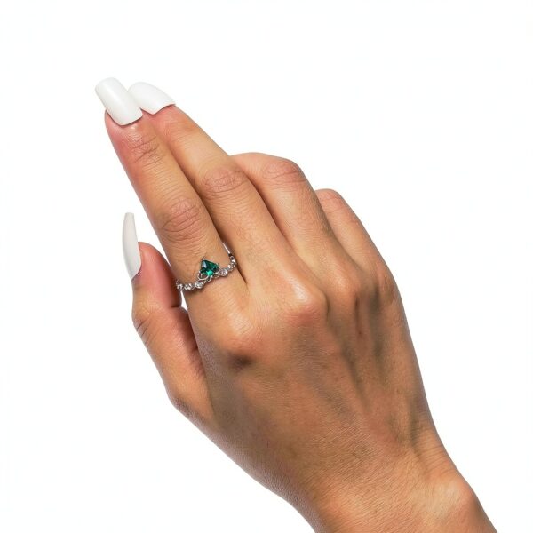 Bague en zircon émeraude argent plaqué platine femme-3
