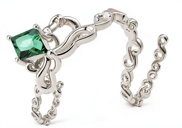 Bague en zircon émeraude argent plaqué platine simple-2