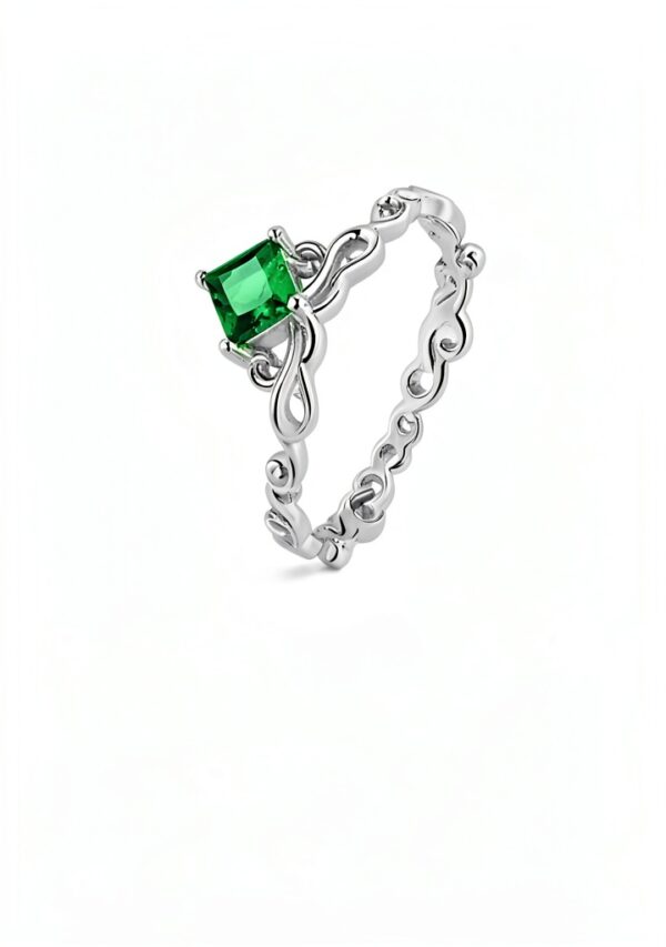 Bague en zircon émeraude argent plaqué platine femme-5