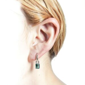 Boucles d'oreilles argent oxydé WACEH 2.1 cm Zircon vert-0