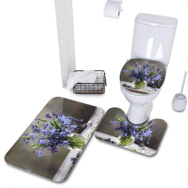 Bluebell Bouquet01 Lot de 3 tapis de salle de bain en forme de U avec couvercle en forme de O-7
