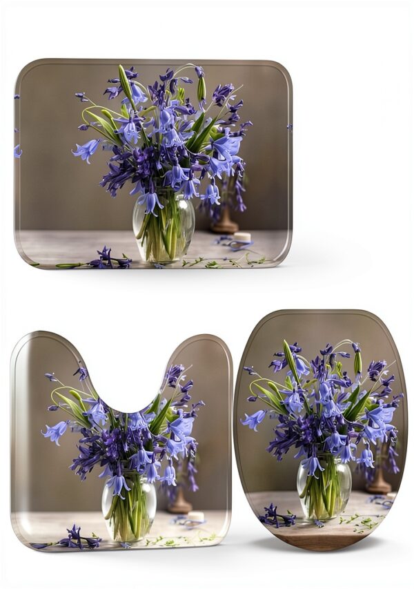 Bluebell Bouquet01 Lot de 3 tapis de salle de bain en forme de U avec couvercle en forme de O-8