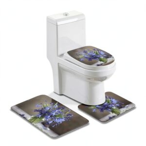 Bluebell Bouquet01 Lot de 3 tapis de salle de bain en forme de U avec couvercle en forme de O-0