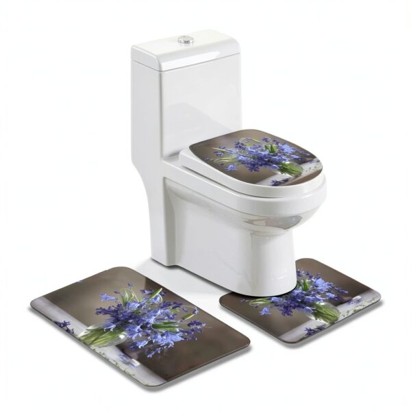 Bluebell Bouquet01 Lot de 3 tapis de salle de bain en forme de U avec couvercle en forme de O-0