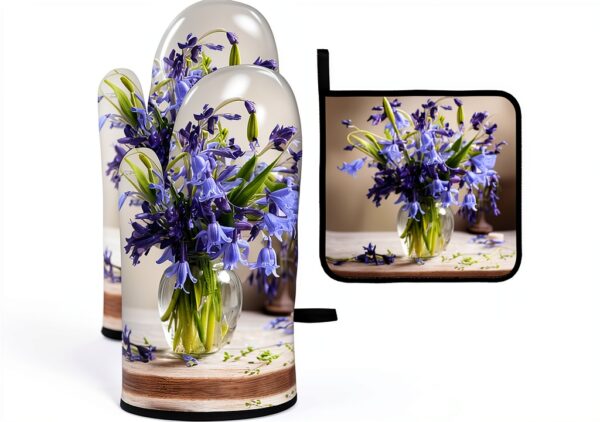Gants de cuisine Bluebell Bouquet01 - Lot 3 pièces noir, thermique-0