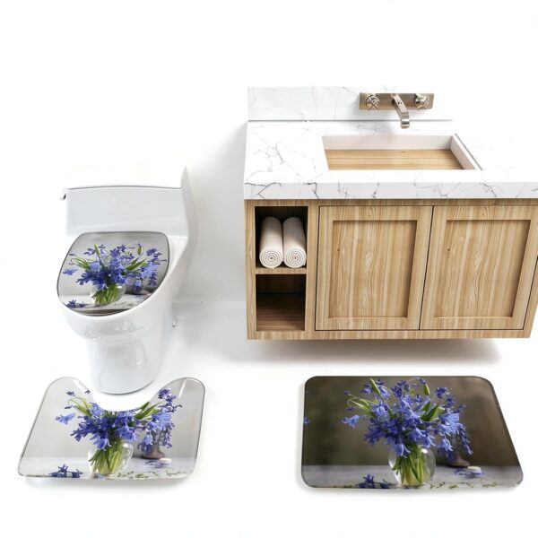 Bluebell Bouquet01 Lot de 3 tapis de salle de bain en forme de U avec couvercle en forme de O-2