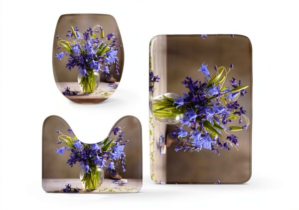 Bluebell Bouquet01 Lot de 3 tapis de salle de bain en forme de U avec couvercle en forme de O-1